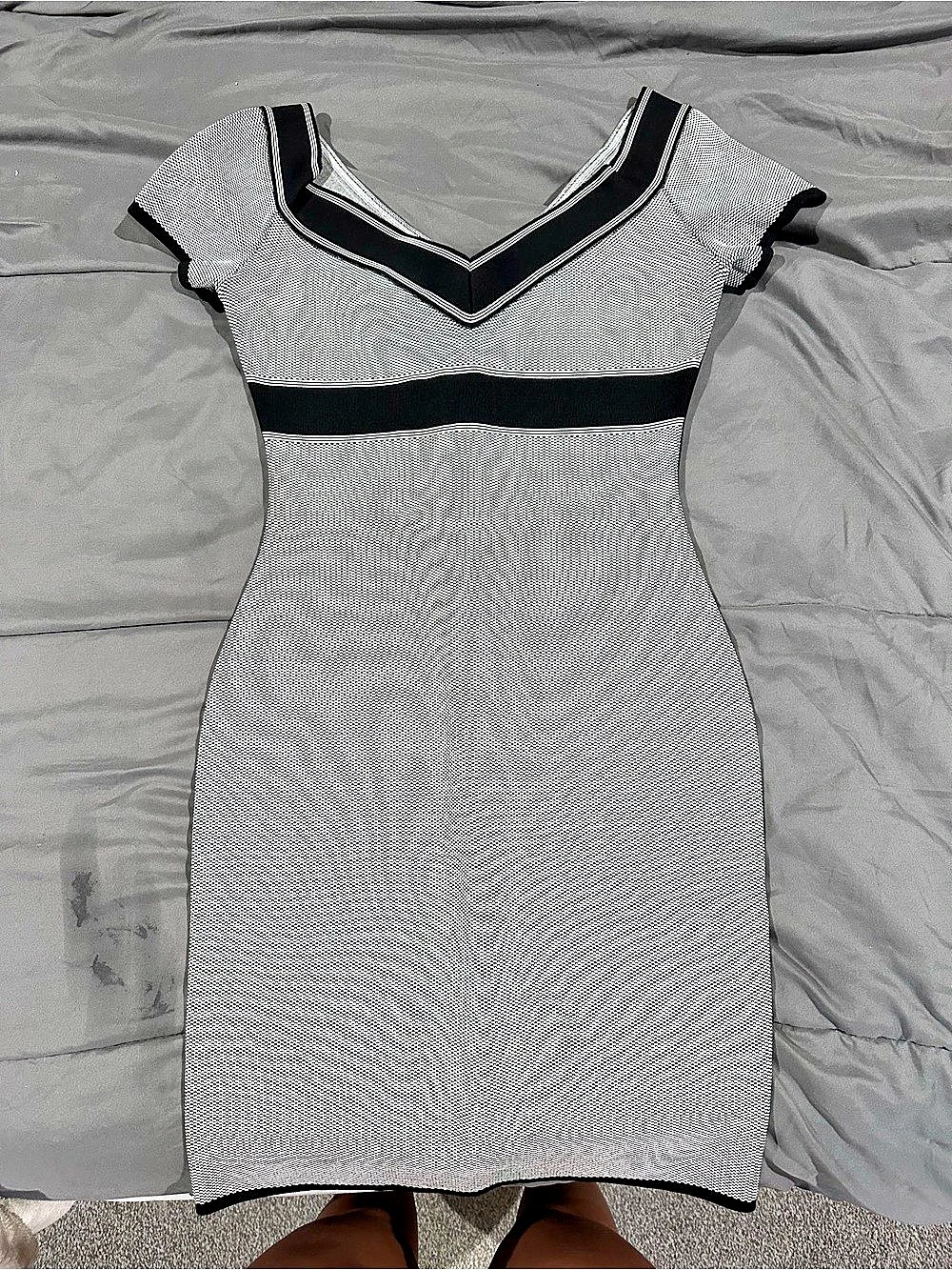 Herve Leger Striped Mini Dress in Black & White Size 2 Like New